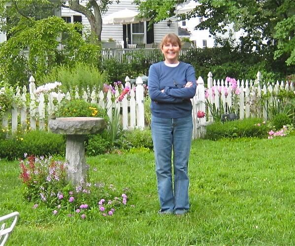 Susan Branch in her garden on Martha's Vineyard
